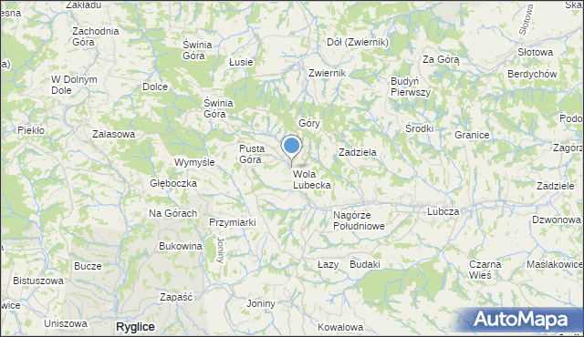 mapa Wola Lubecka, Wola Lubecka gmina Ryglice na mapie Targeo